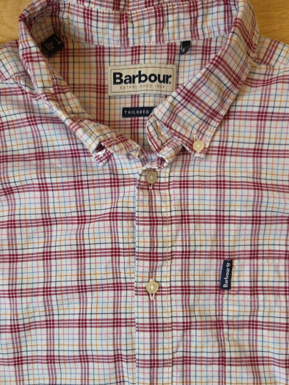 Barbour Tailored Fit Tattersall Plaid Button Down Shirt Men's Size M